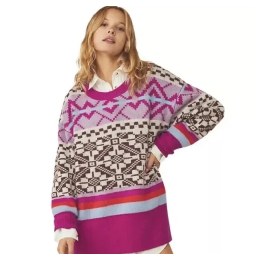 Free People LET'S DO BRUNCH 100% Cashmere Tunic Sweater Size Large